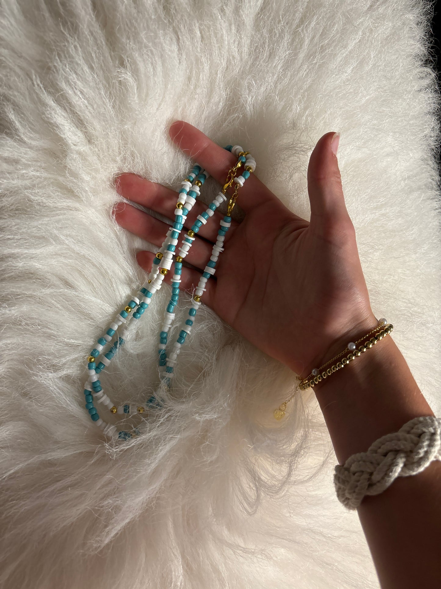 Turquoise and white necklace